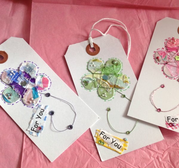 Gift Tags Set of Three,'Pretty Patch' Handmade Message Tags.