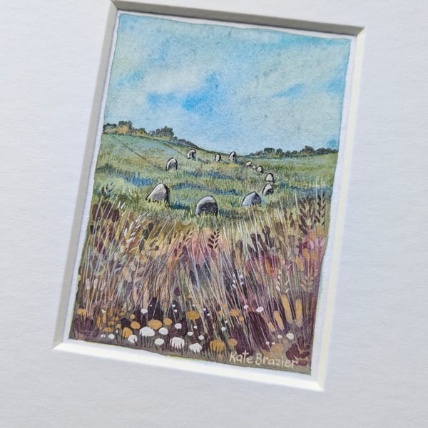 The Standing Stones - Original miniature. A5 Mounted