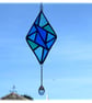 Stained Glass Diamond Suncatcher Handmade Teal Blue Triangles  - Image 2