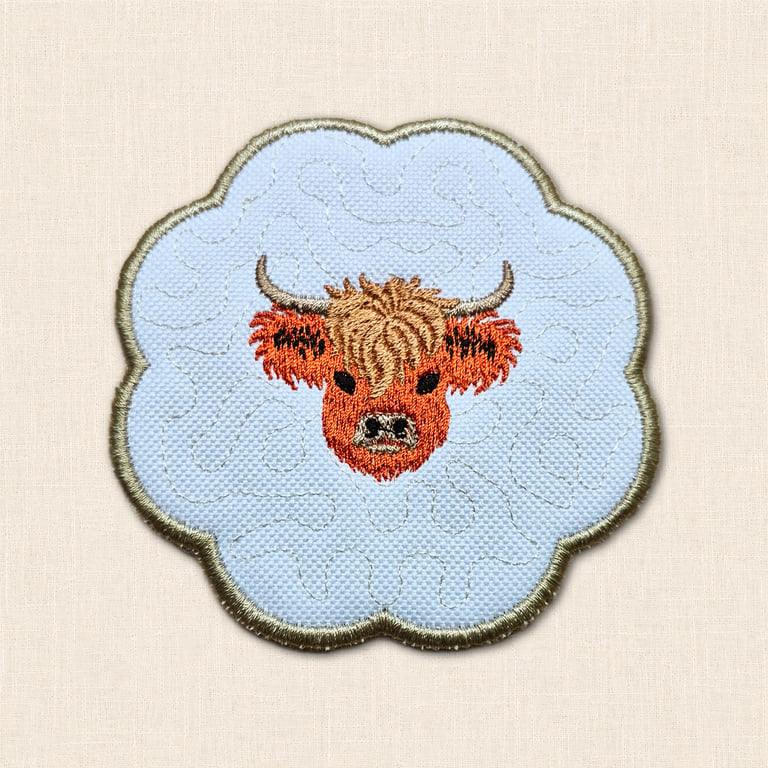Highland Cow Candle Coaster - Embroidered Fabric Home Decor