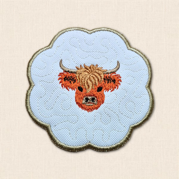 Highland Cow Candle Coaster - Embroidered Fabric Home Decor
