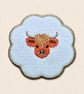 Highland Cow Candle Coaster - Embroidered Fabric Home Decor