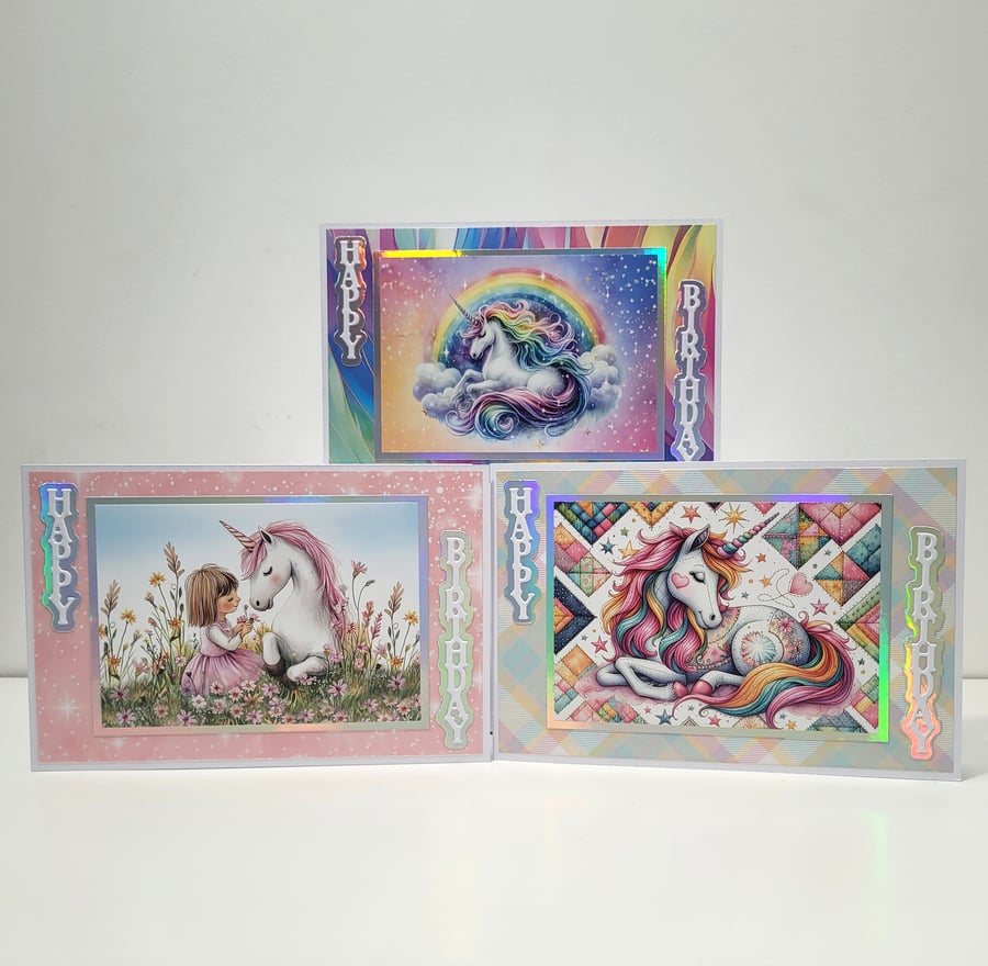 Rainbow Unicorn Birthday Card Set for Kids - Set of 3, 4x6 inch Children's Cards