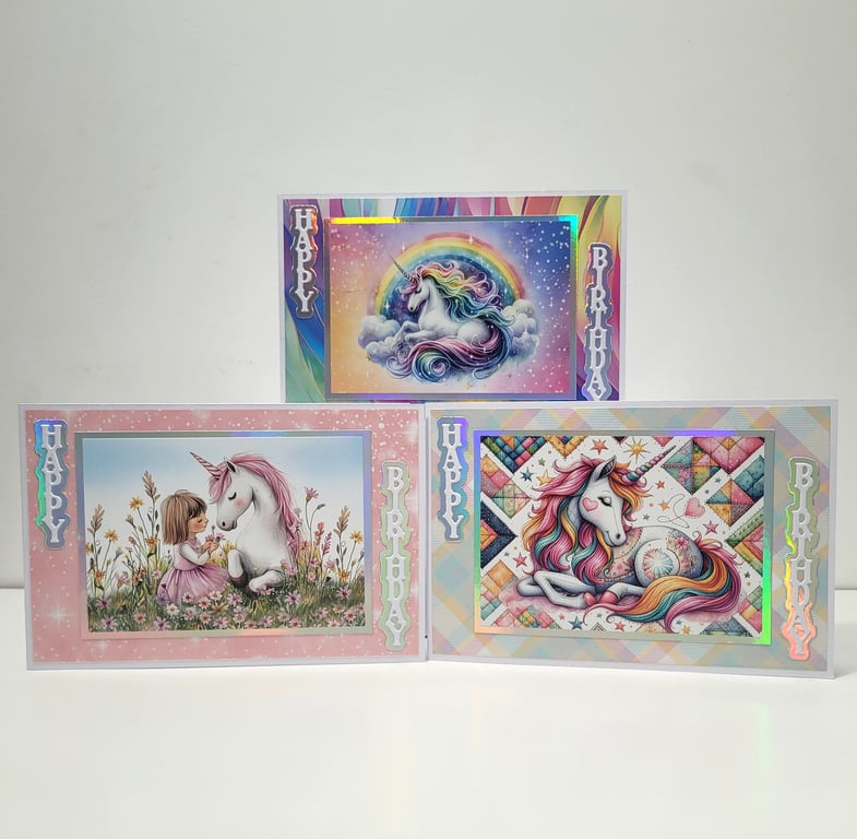 Rainbow Unicorn Birthday Card Set for Kids - Set of 3, 4x6 inch Children's Cards