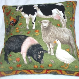 On the Farm Cow , sheep, pig , goose and hens cushion