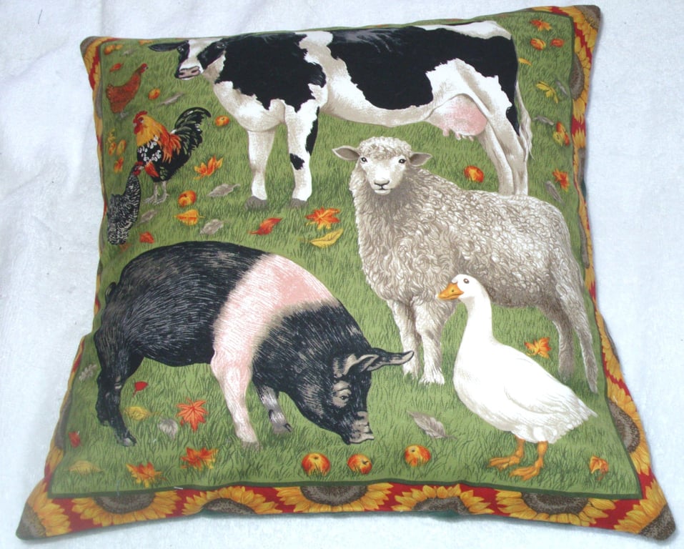 On the Farm Cow , sheep, pig , goose and hens cushion