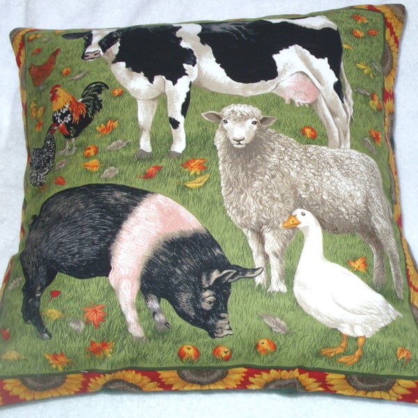 On the Farm Cow , sheep, pig , goose and hens cushion