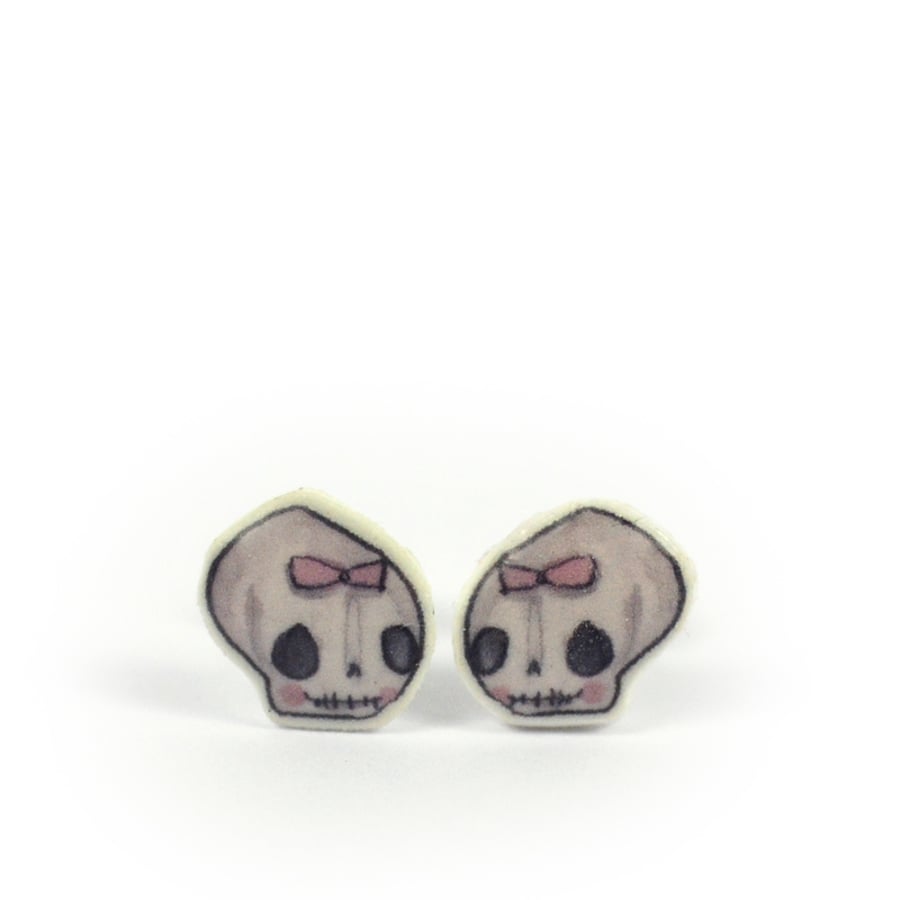 Tiny 'girl skull' Illustrated earrings