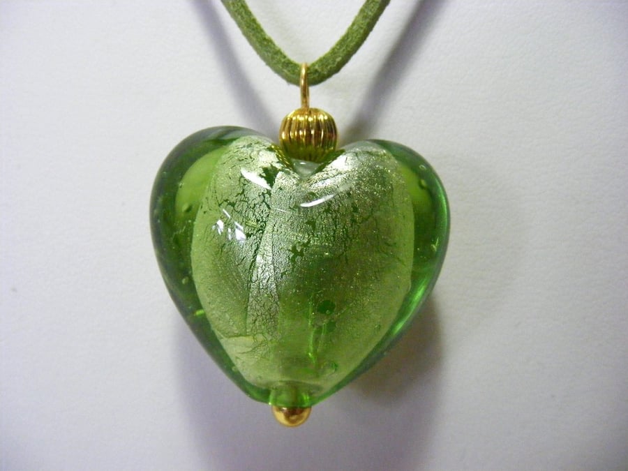 Green Glass Heart Necklace