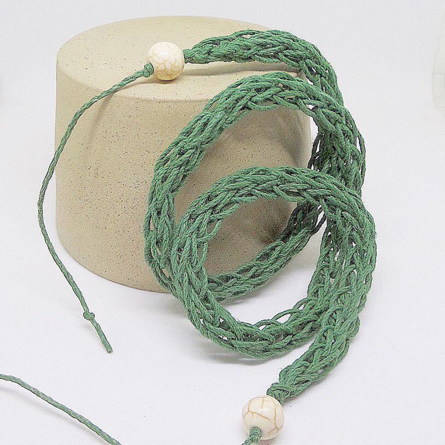 Green Natural Hemp Wrap Bracelet 