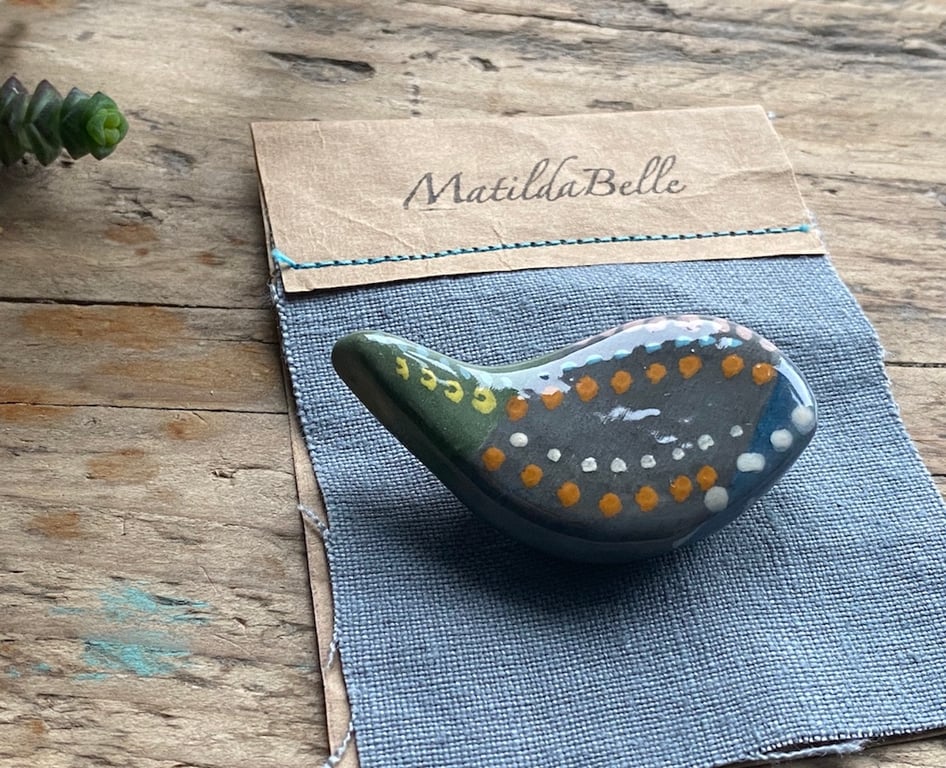 REDUCED Handmade Ceramic Birdy Brooch