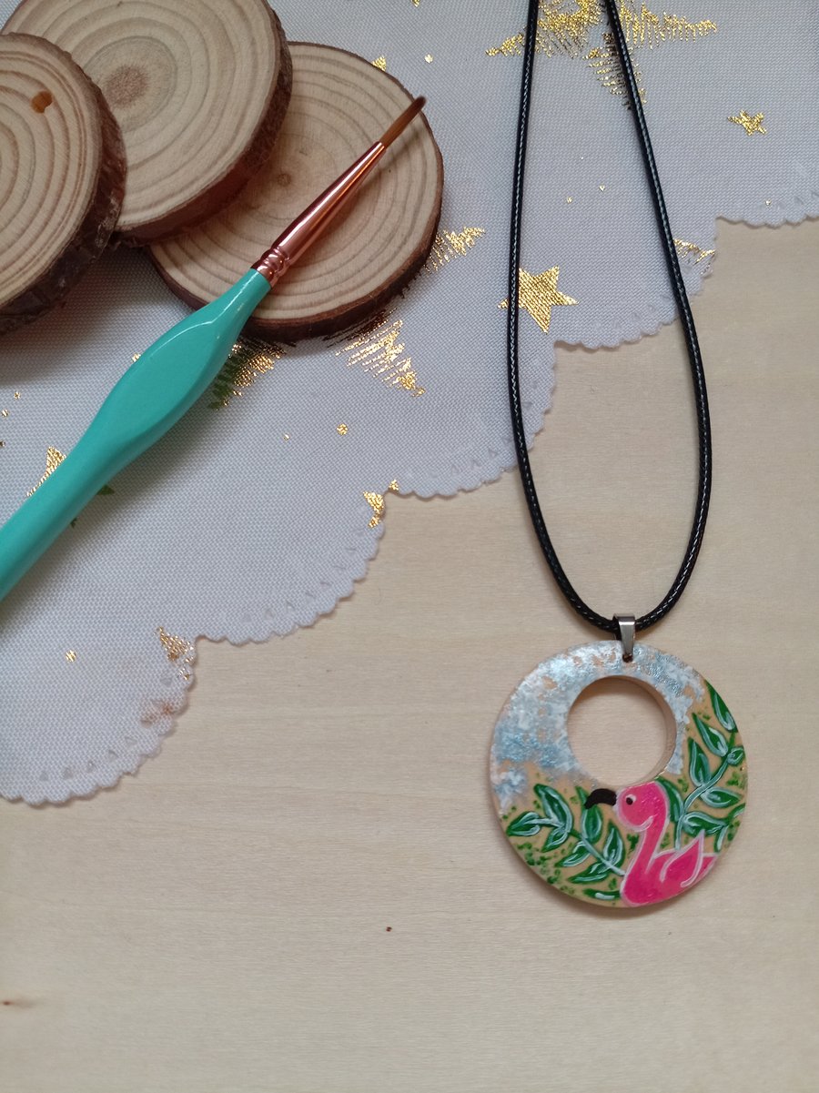 Flamingo wooden necklace 