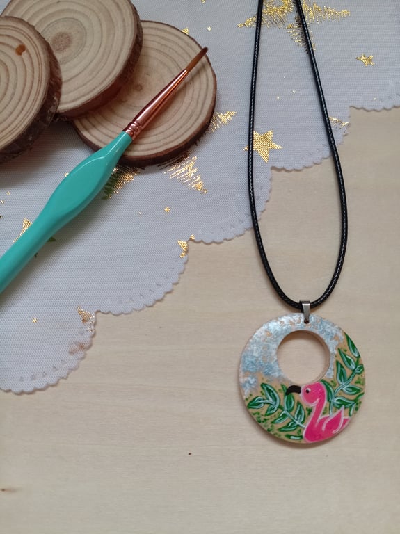 Flamingo wooden necklace 