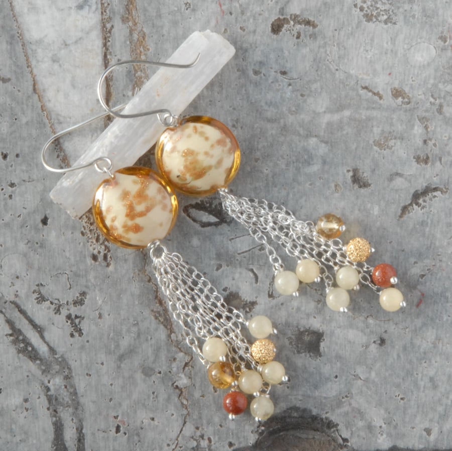 Sterling silver tassel earrings with murano glass