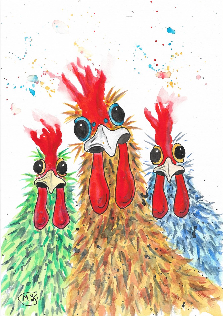 Chicken Girls. Original Watercolour Painting