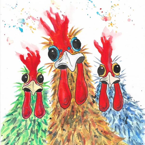 Chicken Girls. Original Watercolour Painting