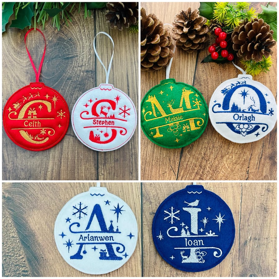 Split Initial Christmas Bauble Hanging Decoration