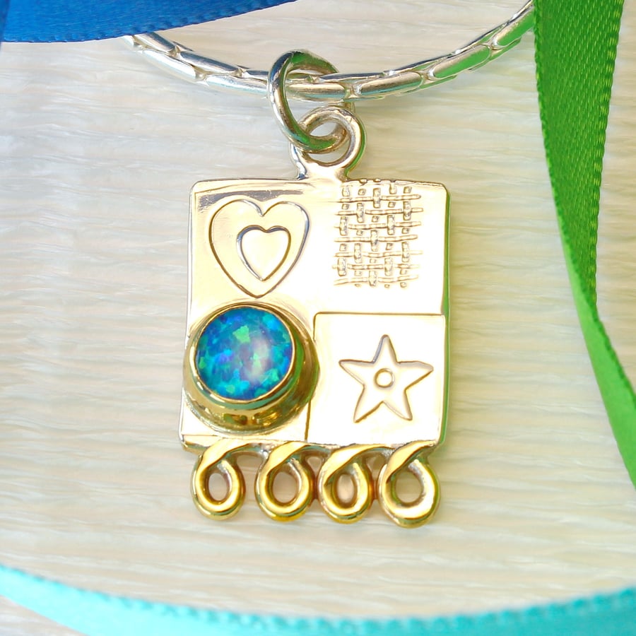 Handmade silver pendant, blue opal, opal necklace, choice of gemstones, sml