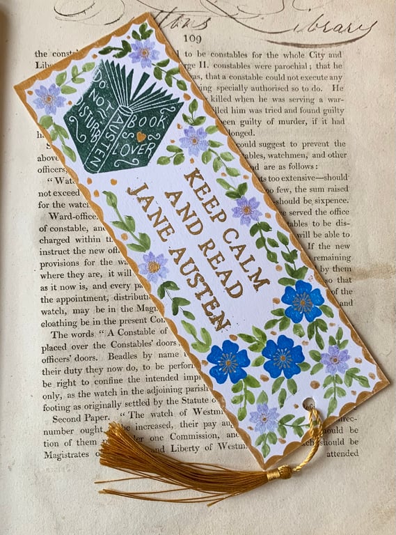 Keep Calm and Read Jane Austen Handmade Jane Austen Bookmark