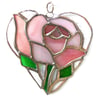 Pink Rose Heart Suncatcher Stained Glass 025