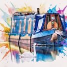 Swan & Narrow Canal Boat Norfolk Greeting Card A5
