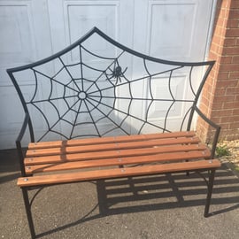 Geometric Spider Web Bench, Wooden, Steel, Outdoor Garden Seat