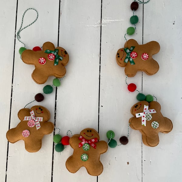Red and Green Felt Gingerbread Christmas Garland