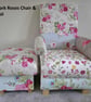 Patchwork Fabric Adult Chair & Footstool Armchair Pink Floral Blue Green  - Image 2