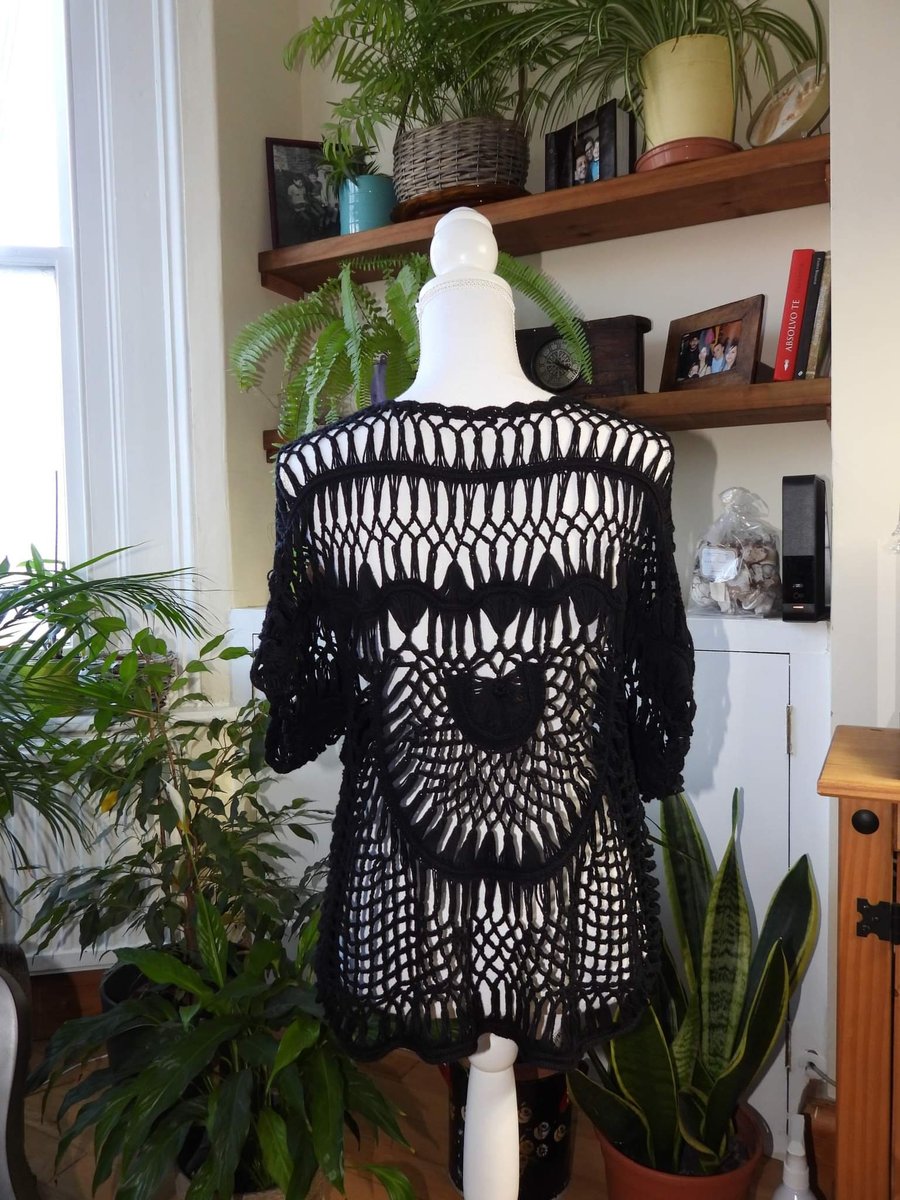 Black vintage crochet summer top Crochet topknitting shirtbeech wear handmade