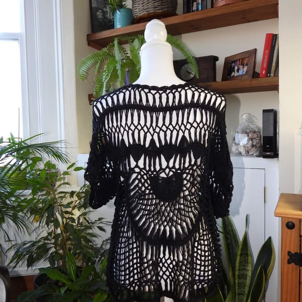 Black vintage crochet summer top Crochet topknitting shirtbeech wear handmade