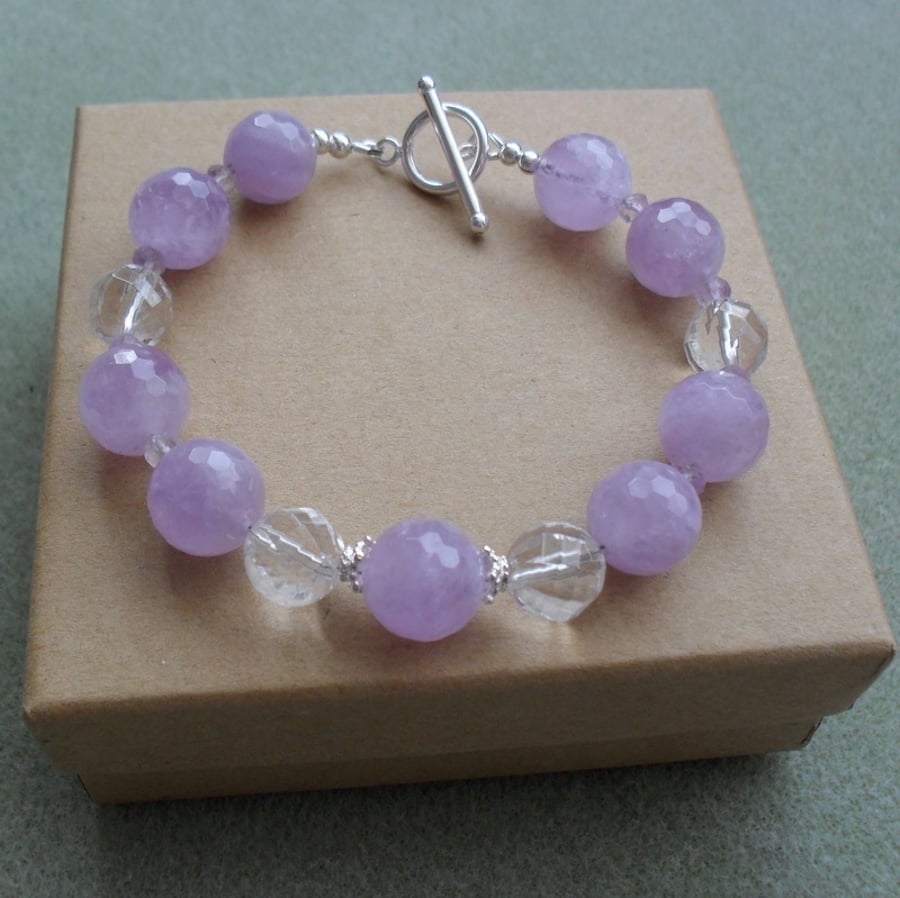 Lilac Amethyst and Clear Quartz Sterling Silver Bracelet