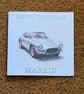 Personalised Watercolour Silver Classic Sports Car Birthday Card Foiled Message 