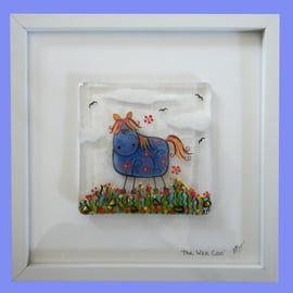 Handmade Fused Glass 'Little Blue Cow' Picture