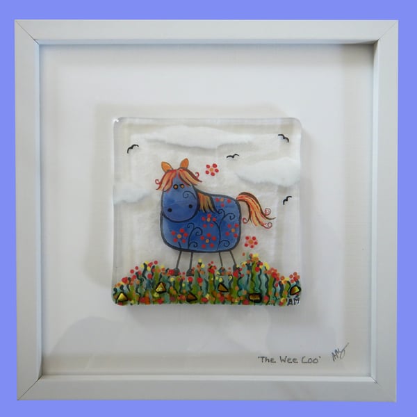 Handmade Fused Glass 'Little Blue Cow' Picture