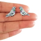 Pigeon Stud Earrings - Handpainted - Bird Earrings