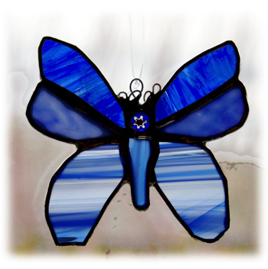 SOLD  Butterfly Stained Glass Suncatcher Blue 11cm