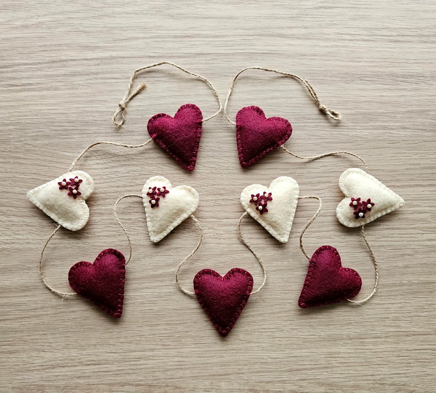 Rustic Felt Heart Garland 