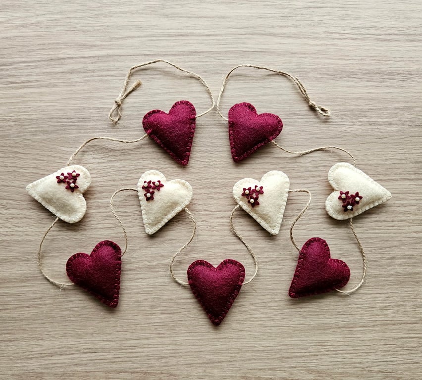 Rustic Felt Heart Garland 