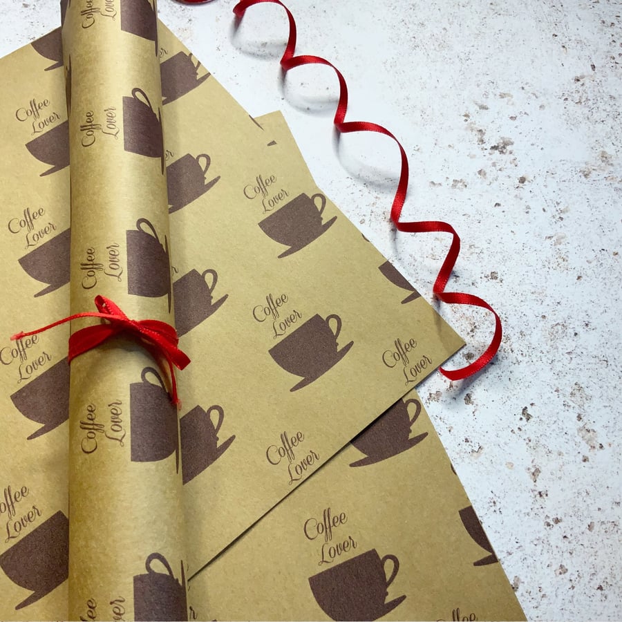 Coffee Lover Gift Wrap, A3 recycled gift wrap, Cup of Java teacher gift