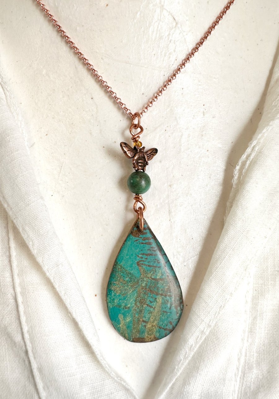 Bee and Dragonfly Mixed Media Pendant