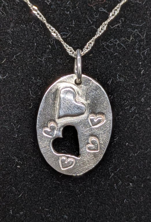 Silver hearts pendant, Sterling silver necklace with hearts, Anniversary gift