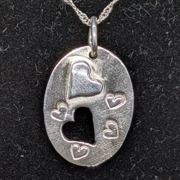 Silver hearts pendant, Sterling silver necklace with hearts, Anniversary gift