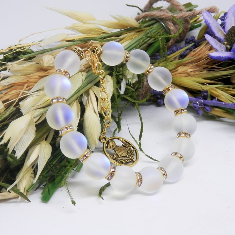 Flashy White Glow Memory Wire Beaded Bracelet