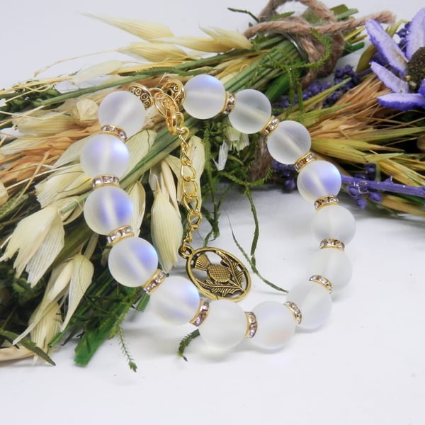 Flashy White Glow Memory Wire Beaded Bracelet