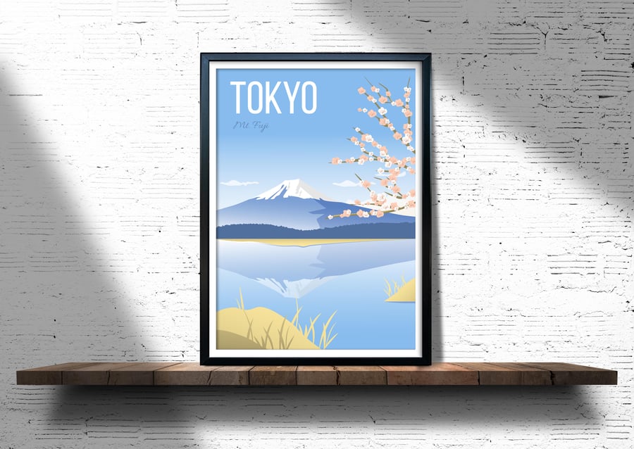 Mt. Fuji retro travel poster, Japan wall print, Japan travel poster