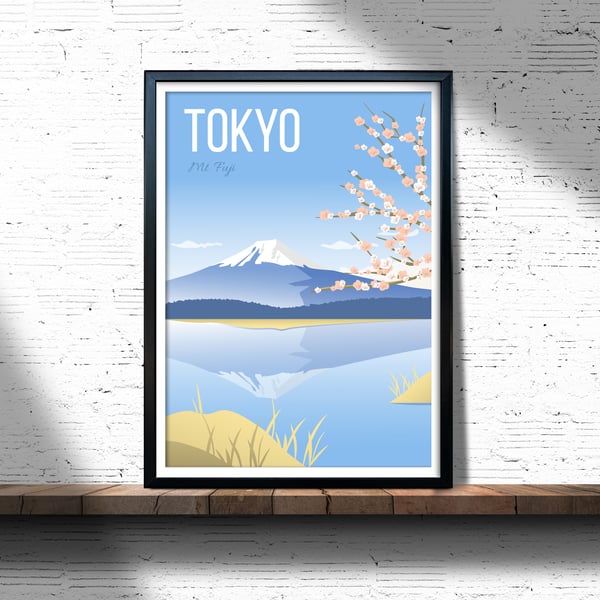 Mt. Fuji retro travel poster, Japan wall print, Japan travel poster