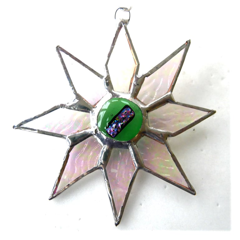 Shiny Star Suncatcher Stained Glass Dichroic Green Handmade 