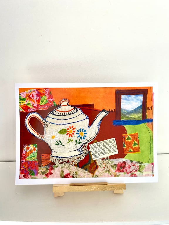 Anyone for tea? Original art print of my textile collage 