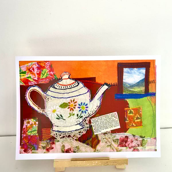 Anyone for tea? Original art print of my textile collage 