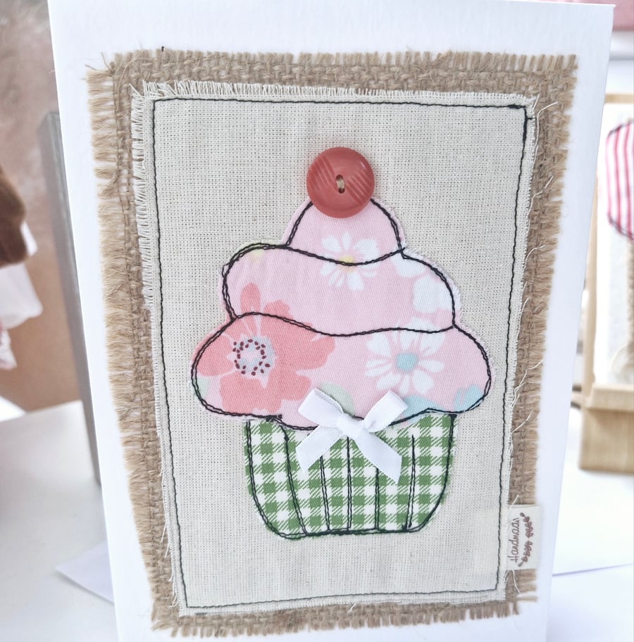 Cute Cupcake Birthday Card Free Motion Embroidery Textile Art